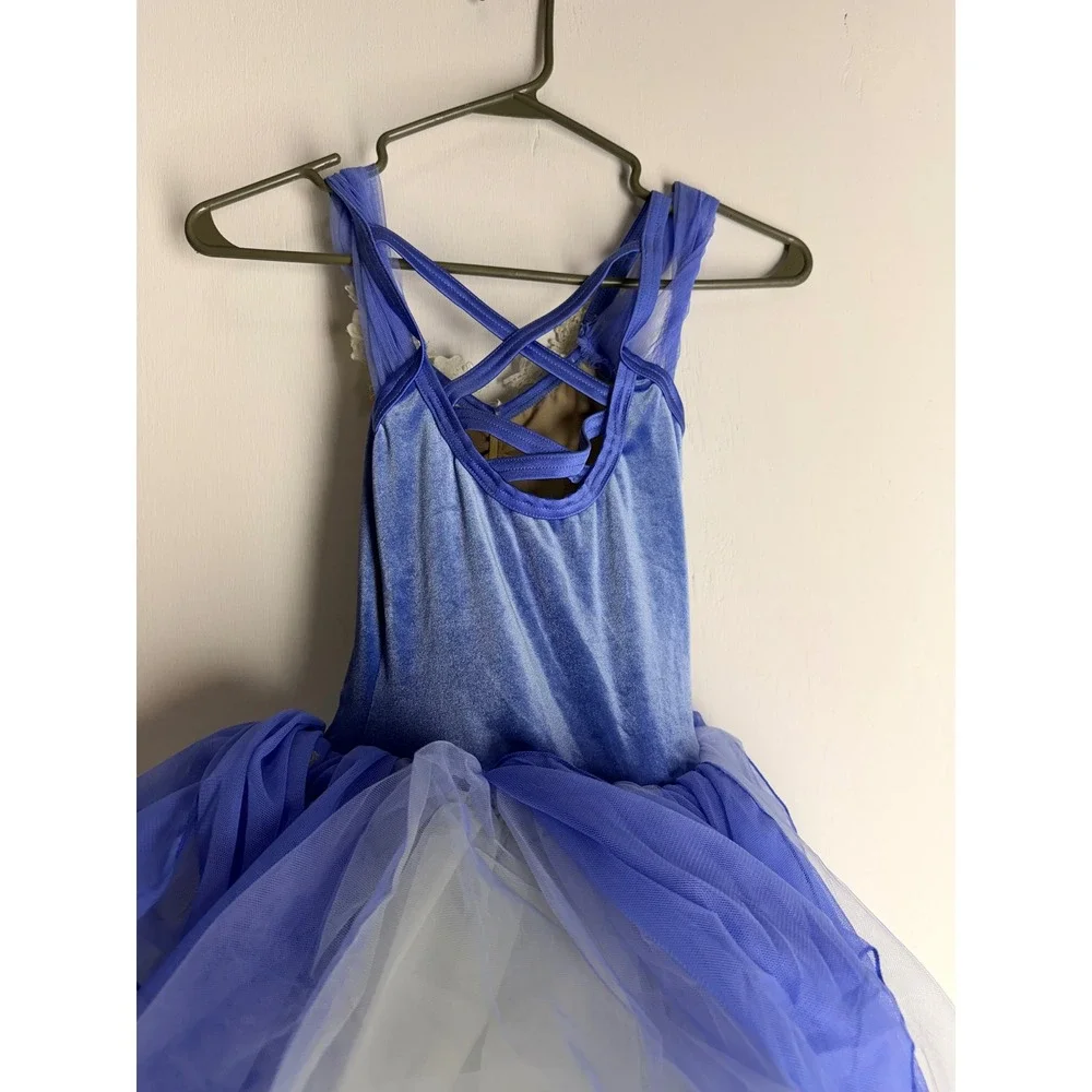 Weissman Blue Velvet Floral Lace Tutu Dance Costume Leotard Kids MC Performance
